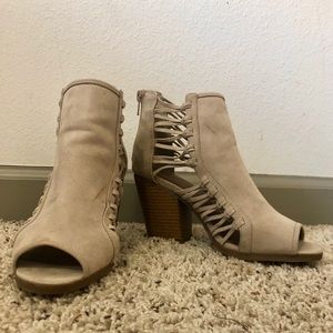 JustFab Tan strappy booties